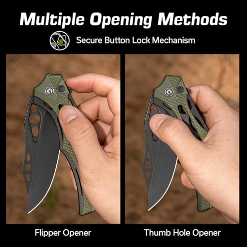 Image of CIVIVI Pocket Knife for Men, Biophase Flipper Tactical Folding Knife, 3.48 inch Nitro-V Blade Aluminum with G-10 Handle, Lightweight Skeletonized EDC Knife for Camping Hunting, C23083C-2 (OD Green)