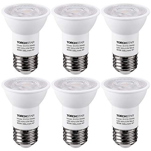 TORCHSTAR LED PAR16 Spot Light Bulbs, 6.5W(50W Eqv.), 500lm E26 Medium Base Dimmable Spotlight, 40° Beam Angle, UL & Energy Star Listed Track Light Bulb, 5000K Daylight, Pack of 6
