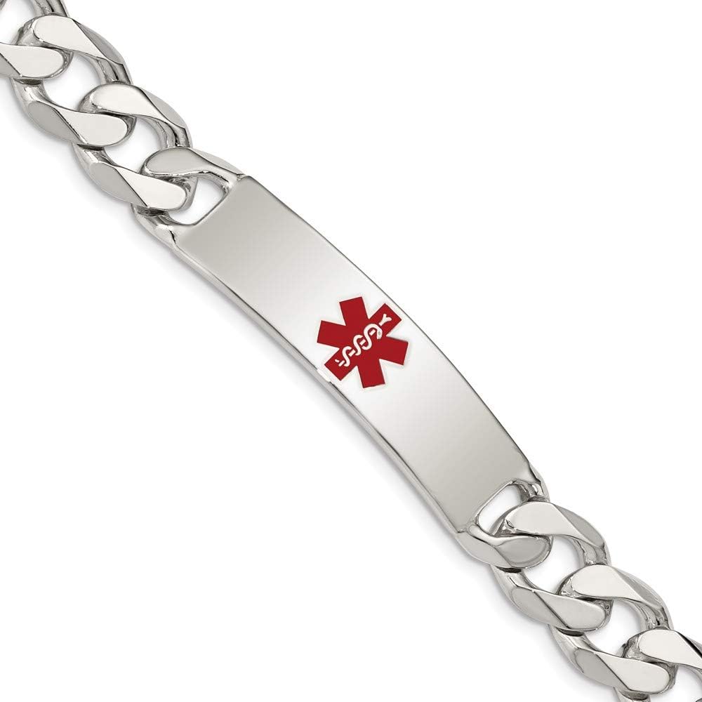 Solid Sterling Silver Polished Medical Curb Link ID Bracelet