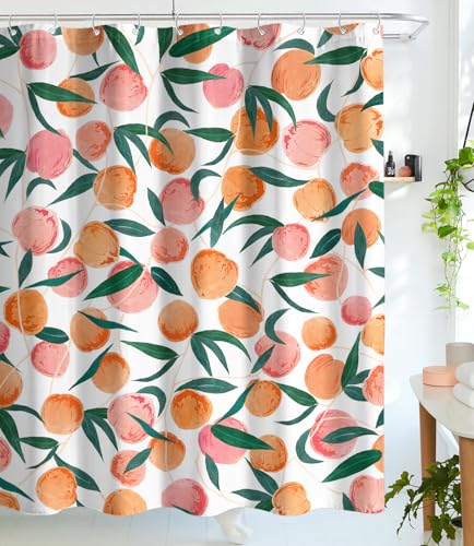 Lifeel Peach Shower Curtain Allover Fruits Cute Bright Colorful Design Waterproof Fabric Bathroom Curtains Set with 12 Hooks Peachy Pink 7272 inch