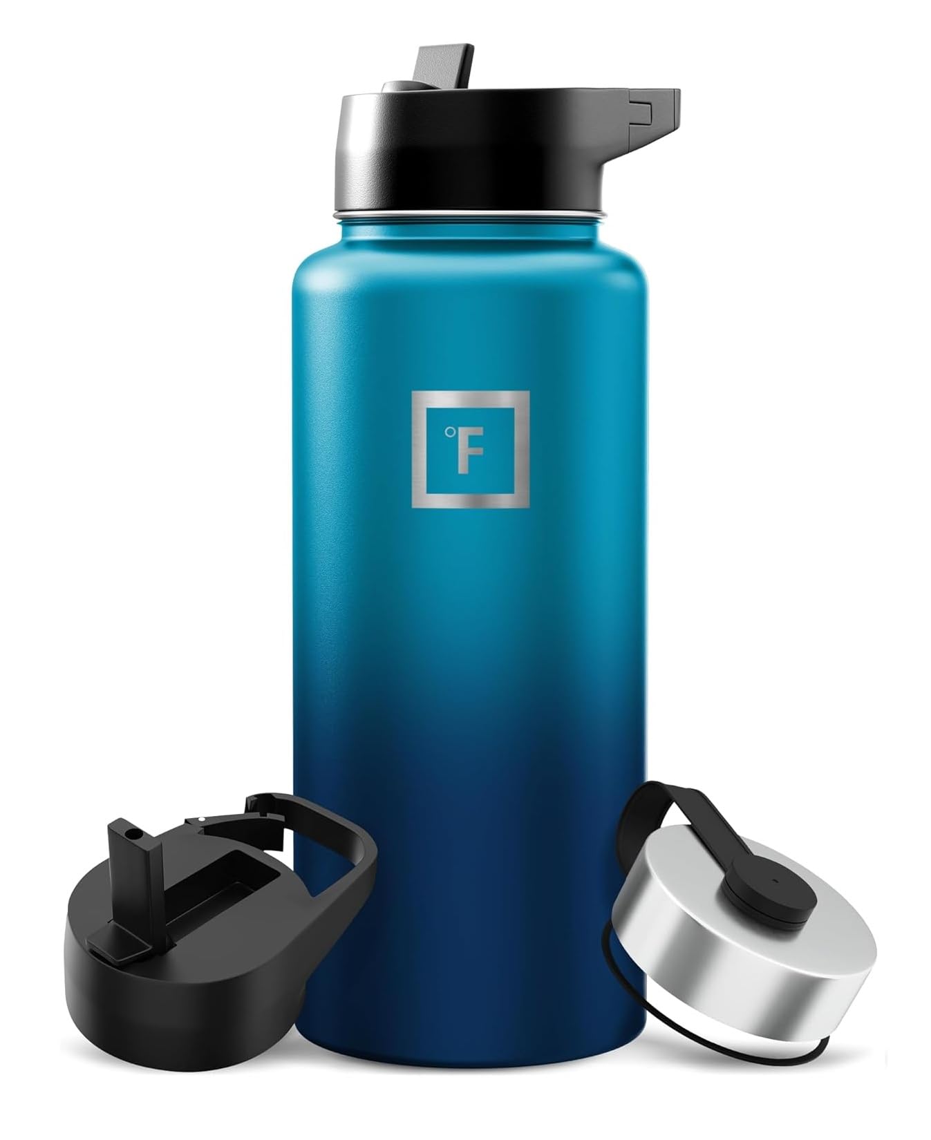 Iron Flask Sports Water Bottle - 32 Oz, 3 Lids (Straw Lid), Vacuum Insulated Stainless Steel, Hot Cold, Modern Double Walled, Simple Thermo Mug, Hydro Metal Canteen (Dark Night)