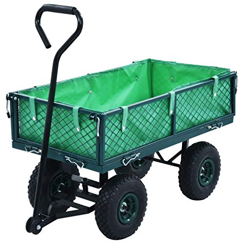 vidaXL Carretilla de Mano Duradera de Acero para Jardín con Ruedas Neumáticas Capacidad 551.2 lb Verde