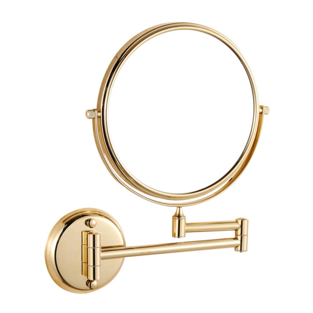 Espejo de maquillaje Montaje en pared, giratorio de 360° Extensible Aumento de 10X Espejo de baño de Doble Cara Espejo de afeitar de Forma Redonda plegable, Chrome_8inch (Gold 8inch)