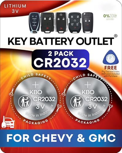 Key Fob Battery CR2032 for Chevy (2 Pack) - OEM Remote Replacement for Chevy Tahoe, Suburban, Trax, Equinox, Silverado, and GMC Yukon, Acadia, Terrain, Sierra (HYQ1AA, HYQ1EA) - Check Fitment Guide