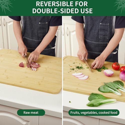 GarveeHome Extra Large Bamboo Cutting Board, 30.1 x 20 Inch Wooden Chopping Board for Kitchen, Butcher Block with Juice Groove and Handles, Stove Top Cover, Over Sink Noodle Board
