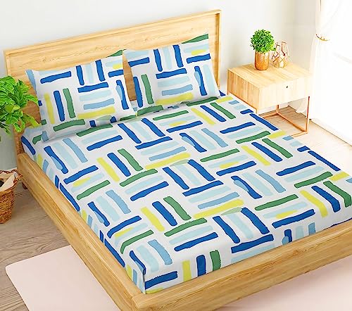 Image of HOMEKART 100% Cotton Feel Double Bed Bedsheet Set | 180tc to 220tc Soft & Breathable with 2 Pillow Covers | Wrinkle Free | for Bedroom & Gifting (Color -Green & Yellow, 90 x 90 Inches)