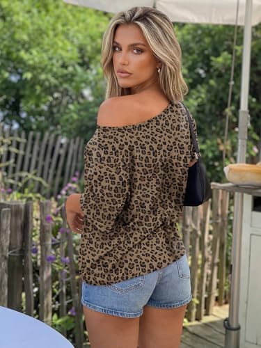 Image of Trendy Queen Womens Off the Shoulder Tops Oversized Summer T-Shirts 2026 | Breathable Strenchy Comfort Material Short Sleeve Basic Oversized Tees Casual Workout Gym Y2k Going Out Clothes
