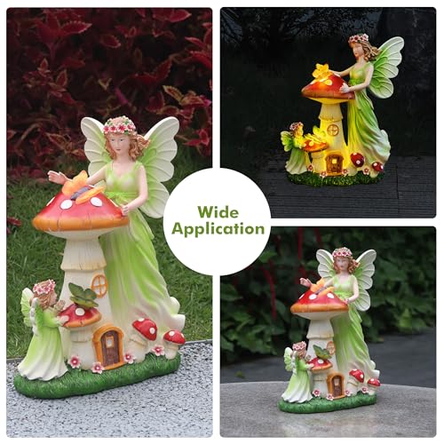 Zermurd GREENCOLOR001 Angel Garden Statue, Solar Fairy Garden Figurine With Warm White Light Mushroom Outdoor Sculpture Yard Decoration thumb #4