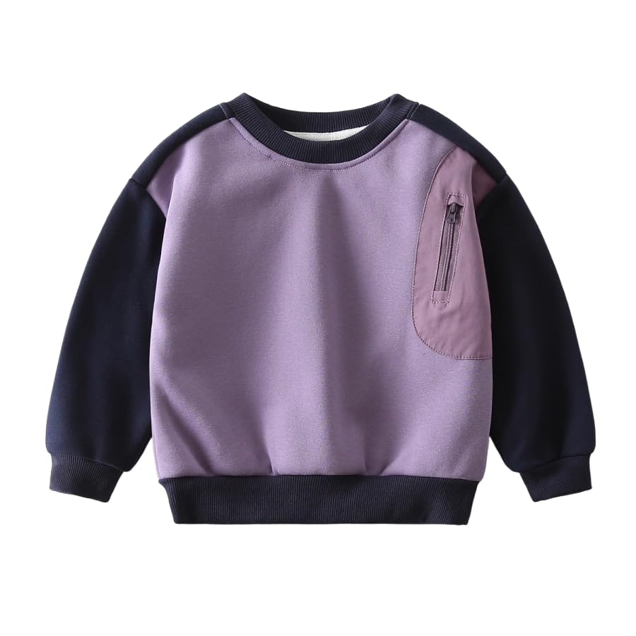 Toddler Kid Boys Autumn Winter Color Block Sweatshirt Long Sleeve Fleece Lined Warm Pullover Top Color Block T-Shirt