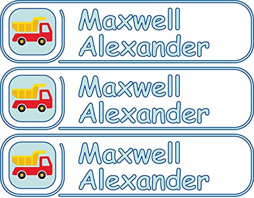 Custom Name Label, Dump Truck Sticker, Bottle Labels, Waterproof Kids Name Labels for Baby Bottles, Sippy Cup for Daycare School, Dishwasher Safe