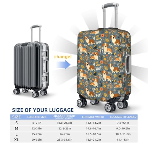 Luggage Cover Protector - Autumn Leaves Puppy Bird Print Fit 22-24 Inch Suitcase Covers for Luggage2