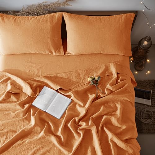 Image of LBRO2M 100% French Pure Linen Sheet Set 4Pcs, 16 inch Deep Pocket Queen Size