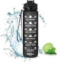 زجاجة مياه بعلامات زمنية، زجاجة رياضية تحفيزية محمولة مزودة ماصة قابلة للإزالة، مانعة للتسرب وخالية من مادة بيسفينول أ، للجيم، واللياقة البدنية، والأنشطة الخارجية من يوكيدو