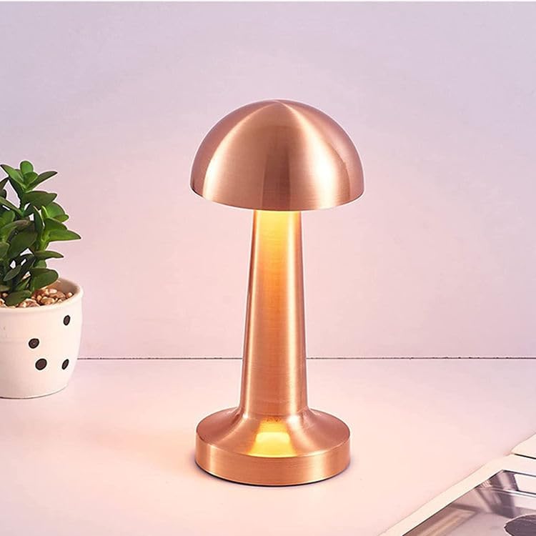 Image of Cordless Lamp,Wireless LED Desk Lamp Touch Sensor Table Lamp,USB Rechargeable Metal Light Dimmable Eye Protection Bedroom Bedside Reading Lamp for Indoor Outdoor (Mashroom)