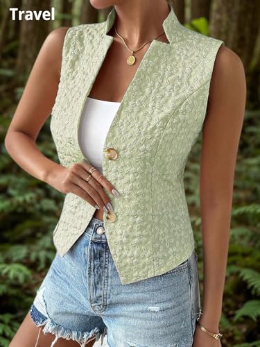 Image of Mina Self Women's 2026 Summer Lightweight Knit Vest Top - Breathable Stretchy Floral Trendy Casual Work Office Slim Waistcoat