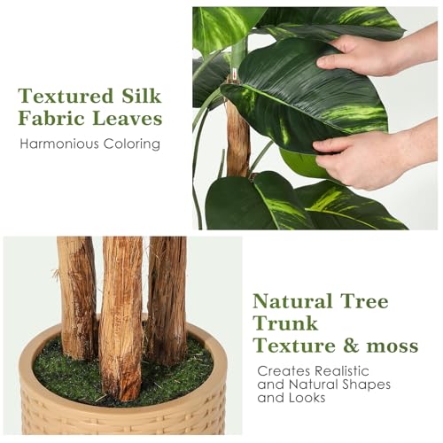 GarveeHome Artificial Plant Indoor 6ft, Fake Tree with Decorative Planter,Tall Faux Floor Plants,Indoor and Outdoor Artificial Scindapsus Aureus Trees for Home Office Decor