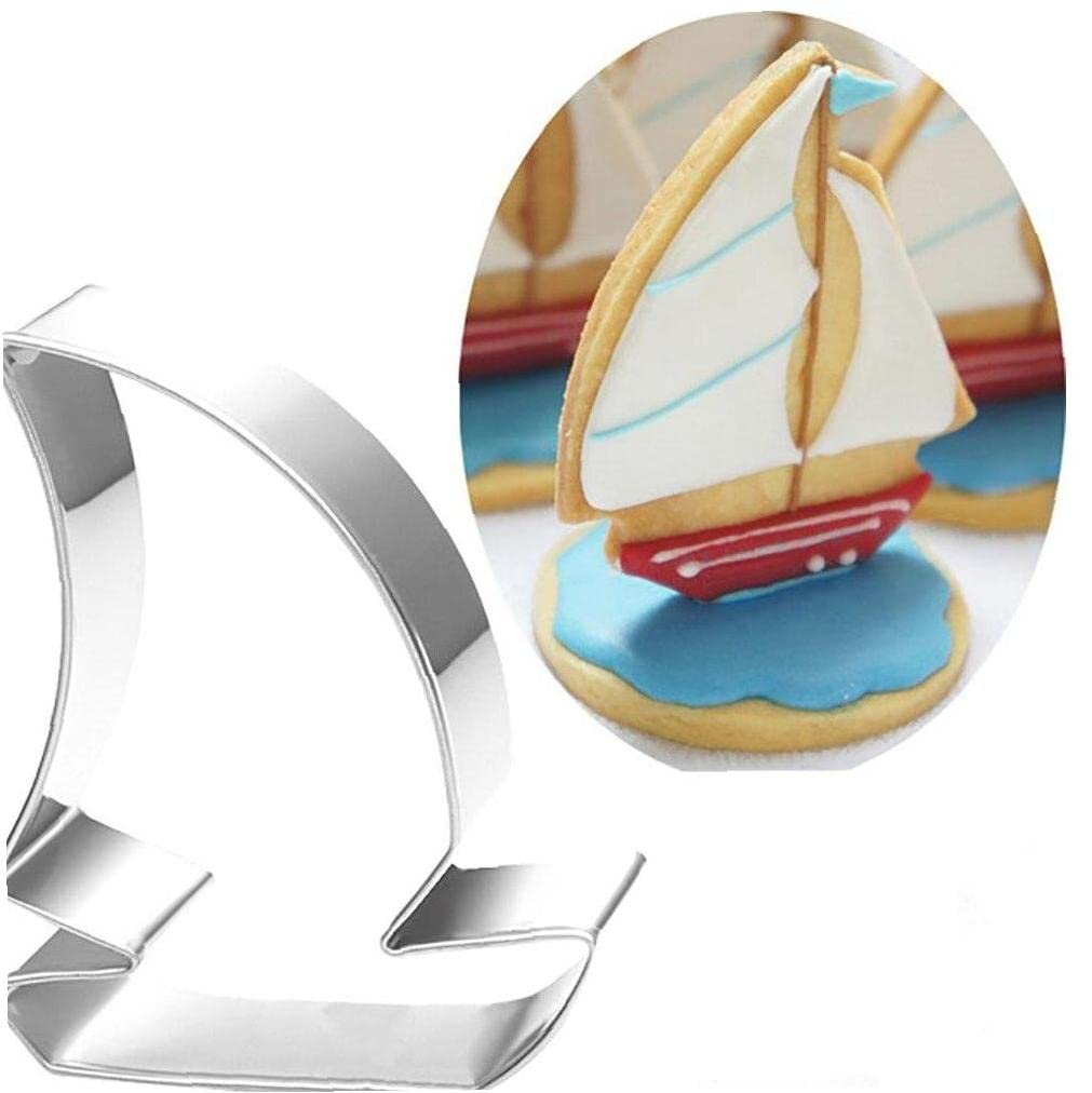 Bontannd Silver Sailboat Pirate Ship Cutter Molds Reusable Stainless Steel Mold Cake For Cookies Cake Decorating Baking Tools