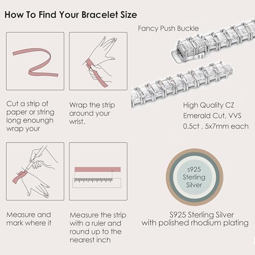 Michooyel Emerald Cut Cubic Zirconia Tennis Bracelet, Iced Shine 925 Sterling Silver Bracelet, Shining Wrist Jewelry 6-7.5 inches3