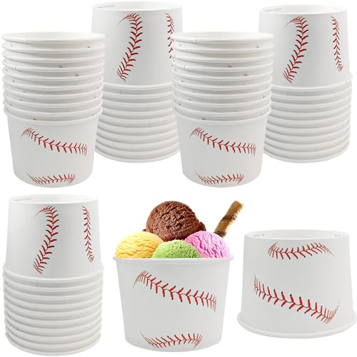 50 Pcs Baseball Party Treat Snack Bowls Paper Baseball Ice Cream Cups 9 OZ Disposable Dessert Bowls Soup Cups Baseball Birthday Party Supplies Baseball Game Day Carnival Decorations