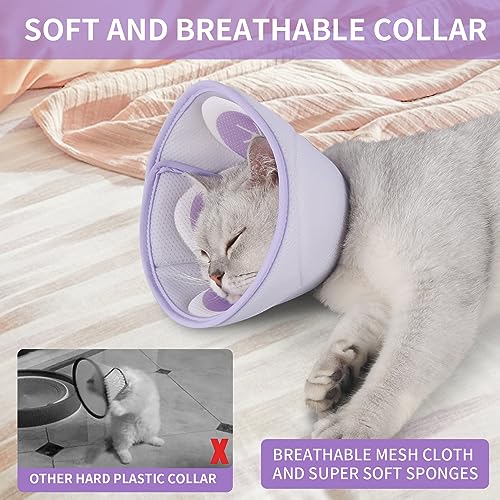 Image of Cat Recovery Collar Cone,Adjustable Cat Cone Collar Soft,Cone for Cat After Surgery,Kitten Cone,Purple,M