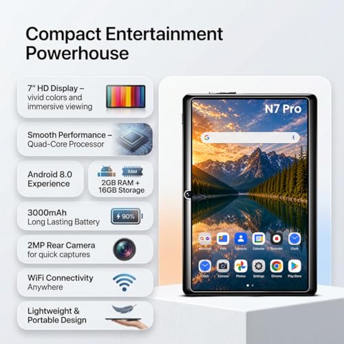Image of IKALL N7 Pro 7-Inch Android Wi-Fi Tablet | 2GB RAM, 16GB Storage | Wi-Fi Only | 3000mAh Battery | Dual Camera | Compact & Lightweight | Ideal for Learning & Entertainment - Black
