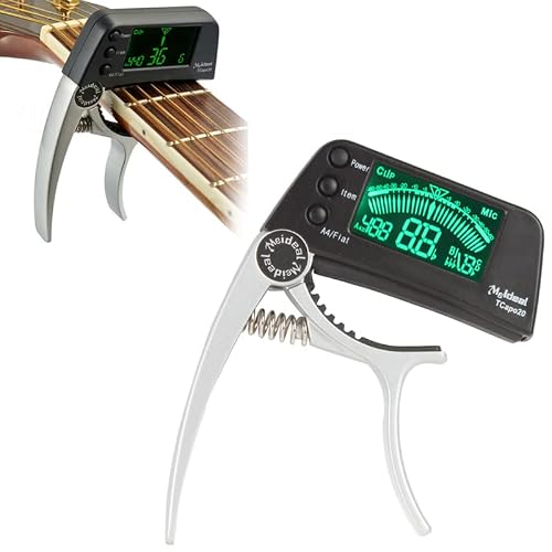 Flonzo Professional Tuner And Capo Combination For Acoustic And Electric And Bass Guitars, Ukelele - Silver #TOP1