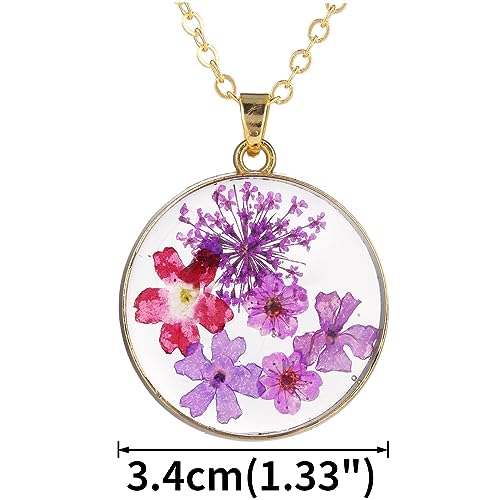 FM FM42 Gold-tone Multi-Colored Pressed Flower Round Pendant Necklace with 17.7" Chain2