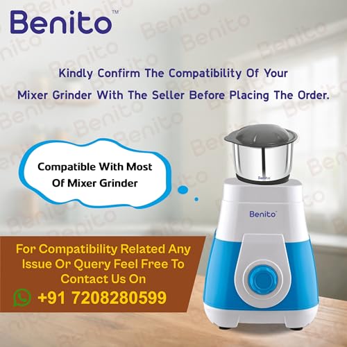 Image of Benito ECO Stainless Steel Chutney Jar(400ml) for Mixer Grinder - Compatible with 4-Teeth Coupler & Dual Locking System