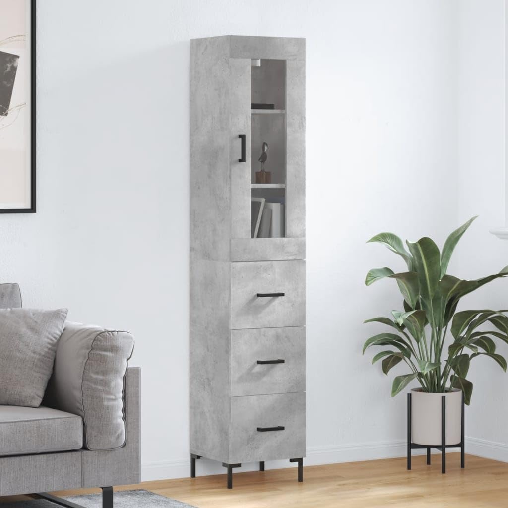 Mueble de madera de ingeniería gris hormigón de 34,5 cm de ancho para armarios de salón