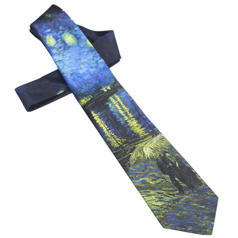 Texture Ties Men's Blue Van Gogh Starry Night Over The Rhone Slim Tie