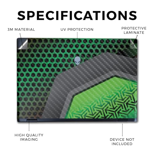 Image of Carbon Fiber Laptop Skin Compatible with Alienware M16 R2 (2024) - Hex Green - Premium 3M Vinyl Protective Wrap Decal Cover - Easy to Apply | Crafted in The USA by MightySkins