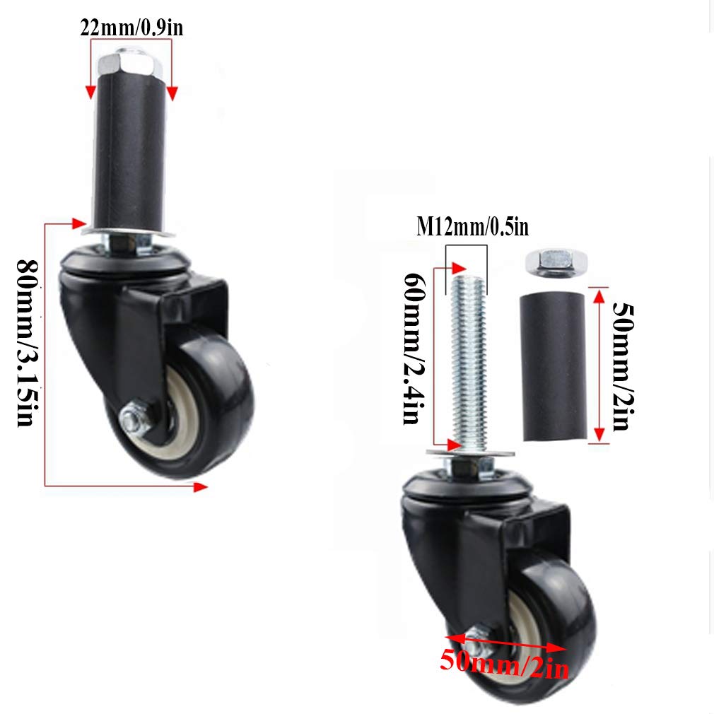 Ruote in poliuretano da 5,1 cm con manicotto in gomma per carrello dorato, capacità di carico 250 kg (2 con freno + 2 senza freno) – Soluzioni per la mobilità pesante