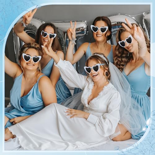 Flutesan Bride Sunglasses Blue Bachelorette Party Heart Sunglasses Bride To Be Gifts Pearl Heart Glasses for Bachelorette Party Accessories Favors3