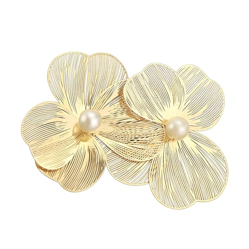Pinza para cabello flor vintage dorada con perlas