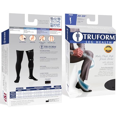 Image of Truform Compression Socks, 20-30 mmHg, Men's Dress Socks, Thigh High Over Knee Length, Black, Large