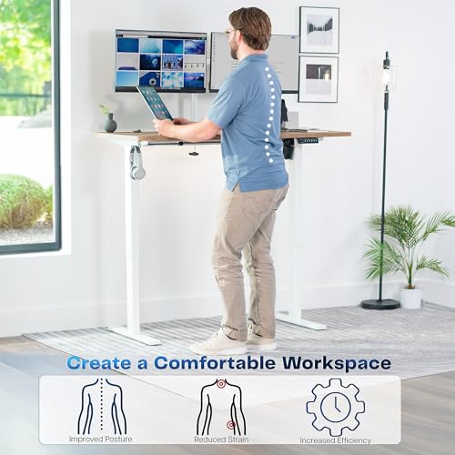 Image of VIVO Reclaimed Wood 55 x 28 in Standing Desk, DESK-KIT-1W55P | Electric, Holds 220 lbs, Sit Stand, Height Adjustable, Solid One-Piece Table Top, Memory Presets, 1B Series, White Frame