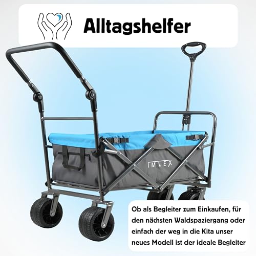 IMLEX Bollerwagen IM-4275 Faltbarer Bollerwagen mit Schiebegriff (Azurblau) – Bild 6
