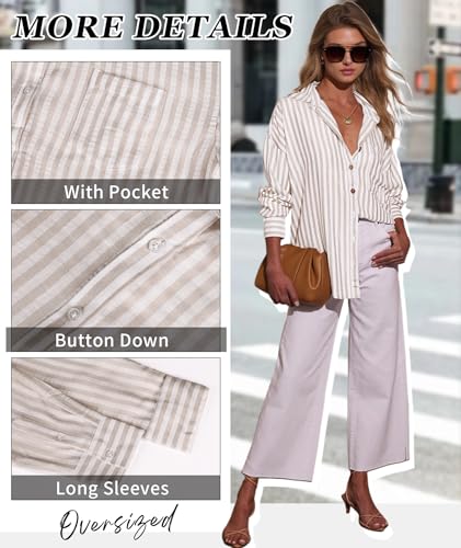 Deer Lady Womens Striped Button Down Shirts Long Sleeve Oversized Loose Fit Casual Work Blouse Tops with Pocket4