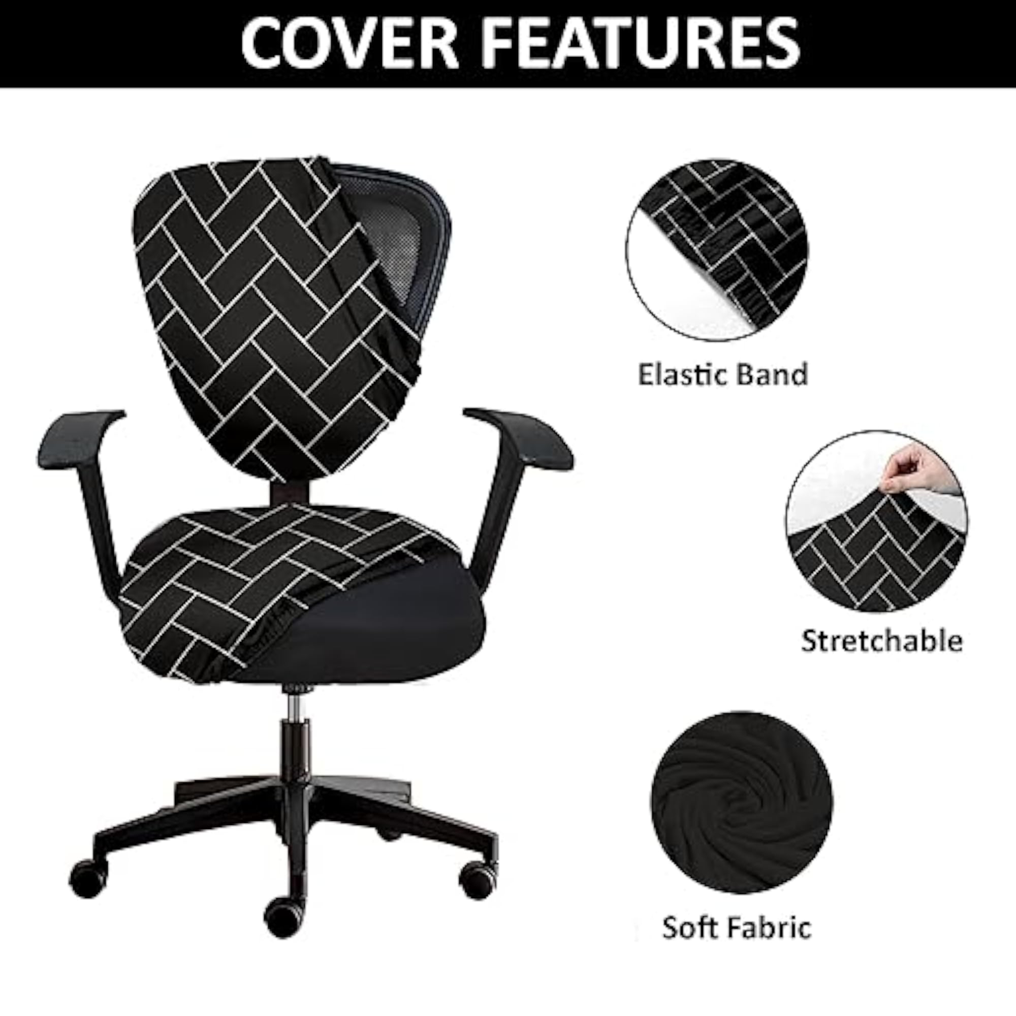 Office Chair Cover Pack of 1, Black Brick Design