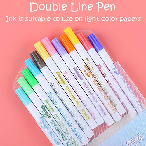 Double Line Outline Pens 12 Color Self-outline Metallic Permanent Markers Gift Cards Drawing Writing Journal Pens