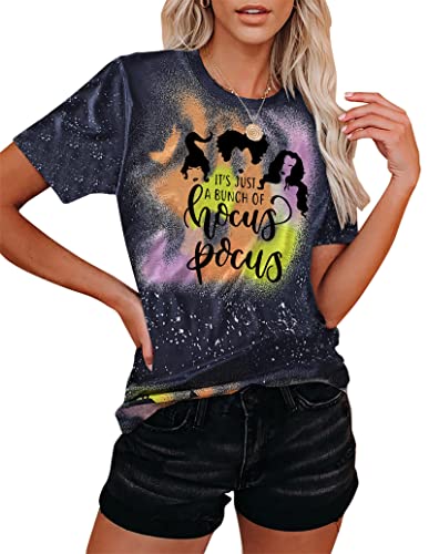 Halloween T-Shirt Women Hocus Pocus Shirt Sanderson Sisters Graphic Tee Funny Halloween Bleach Shirt3