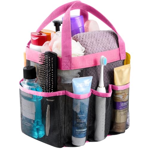 Lifewit Mesh Shower Caddy Portable for College Dorm Room Essentials with 7 Pockets, Freestanding Hanging Organizer Basket, Quick Dry Tote Bag for Camping, Bathroom, Beach, Travel, 1 Pack, Pink | 2 Handles, Freestanding, Quick Dry Tote Bag, 7 Pockets, for Toiletry, Bathroom, Beach, Swimming, Gym, Camping, Travel