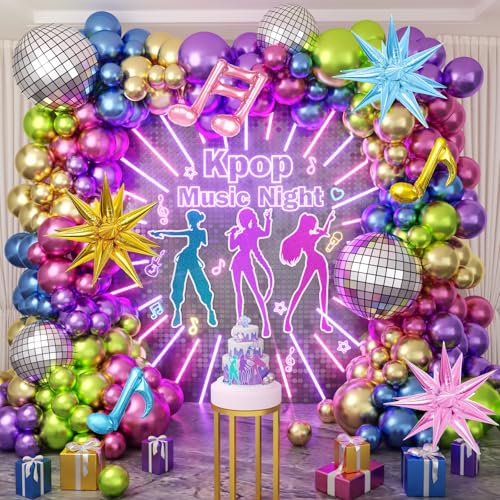 Image of JOGAMS 180Pcs Metallic K-Pop Music Balloon Arch Kit, Full Chrome Balloon Garland with Music Note Exploding Star Disco Foils Balloons for Kpop Music Fan Birthday Concert-Style Stage Prom Party Decor
