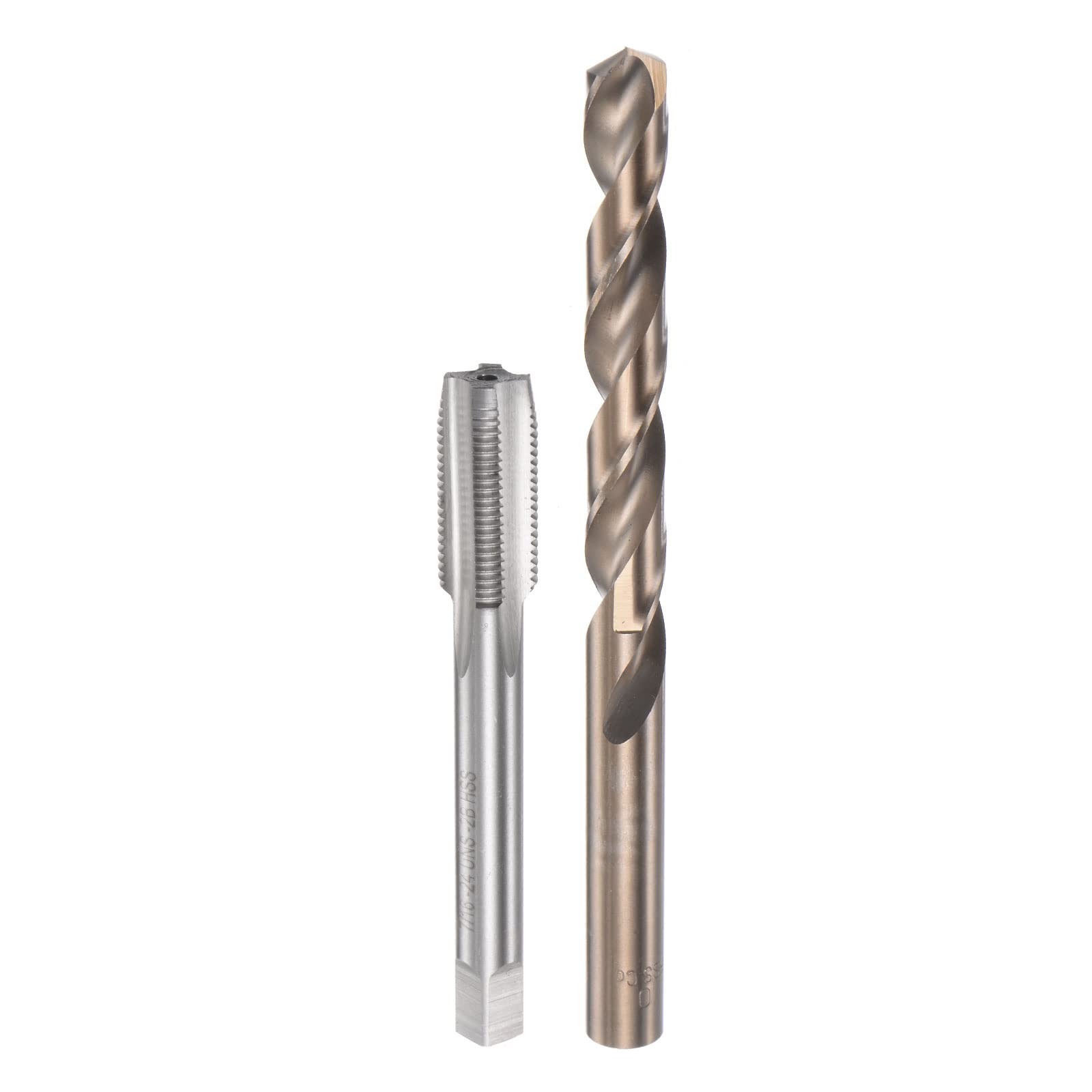 sourcing map Tap & Bit Sets, 7/16-24 UNS 2B Straight Flute Machine Thread Milling Tap, 10mm M35 Cobalt High Speed Steel (HSS-CO) Twist Drill Bit