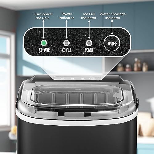 Countertop Ice Maker Machine, Portable Ice Maker with Handle, 27lbs/24Hrs, 7Mins/9 Pcs ice Cubes, Countertop, Self-Cleaning Ice Maker with Ice Basket/Scoop, for Home/Kitchen/Office(Black) - Image 6