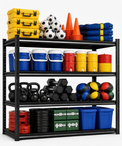 Image of Metal Garage Shelving Unit, Heavy Duty 4-Tier Adjustable Storage shelves, 2000 LBS Industrial Shelves for Heavy Tools and Equipment, Ideal for Garage, Basement, Black, 23.6 inchWx 13.8 inchDx 44.1 inchH