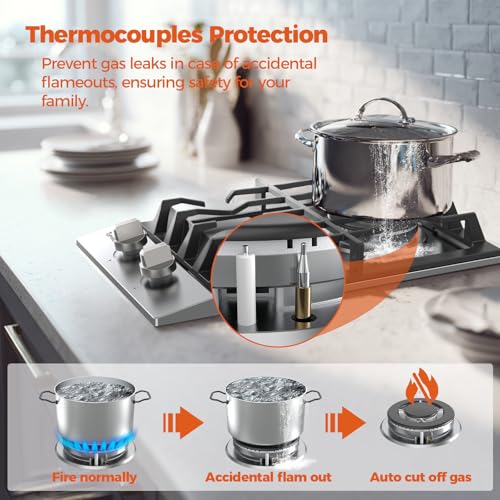 Image of TOPWISH 12 Inch Gas Cooktop, Gas Stove Top with 2 High Efficiency Propane Burner NG /LPG Convertible Stainless Steel Built-in Propane Stovetop with Thermocouple Protection for Apartments, Rvs