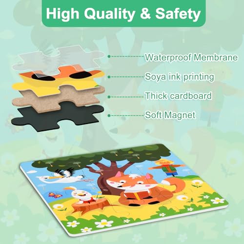 Image of ASTARON Magnetic Puzzles for Toddlers, 9-12-16 Pieces Animal World Learning Magnet Puzzles for Road Trip, Educational Travel Toys Car Plane Activities for Kids, Kids Birthday Gifts | Folding puzzle book, each book contains 3 scenes, 3 difficulty levels, advanced puzzle book, easy to store, educational toy