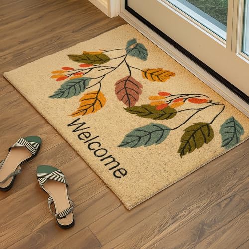 Image of Encasa XO Coir Door Mat for Home Entrance, Anti Slip PVC Back Welcome Leaf