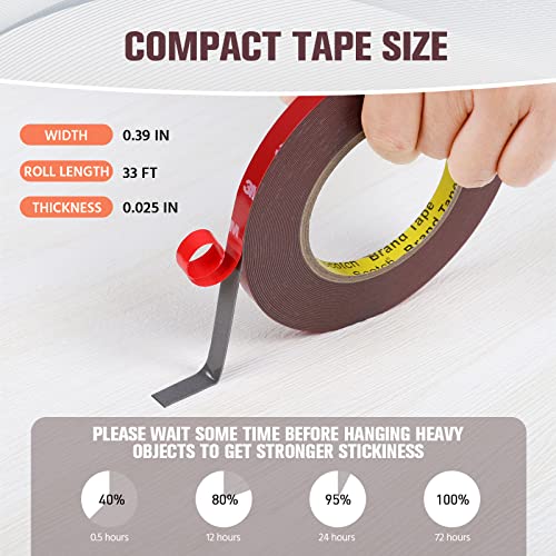Double Sided Tape, Heavy Duty Mounting Tape Waterproof Foam Tape, 33Ft Length, 0.39In Width For Led Strip Lights, Home Decor, Office Decor, Made Of 3M Vhb Tape #TOP4
